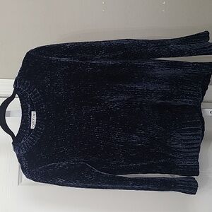 Orvis Women's Pull Over Sweater S Deep Blue Chenille Textured Fabric Crew Neck‎